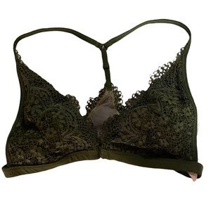 Victorias Secret Olive Green Lace Front Closure Bralette Size XS